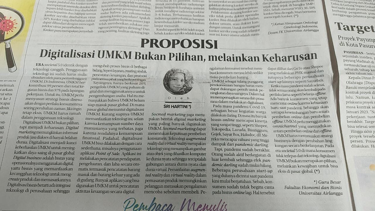 Prof. Sri Hartini Digitaliasai UMKM merupakan Keharusan Bukan Pilihan