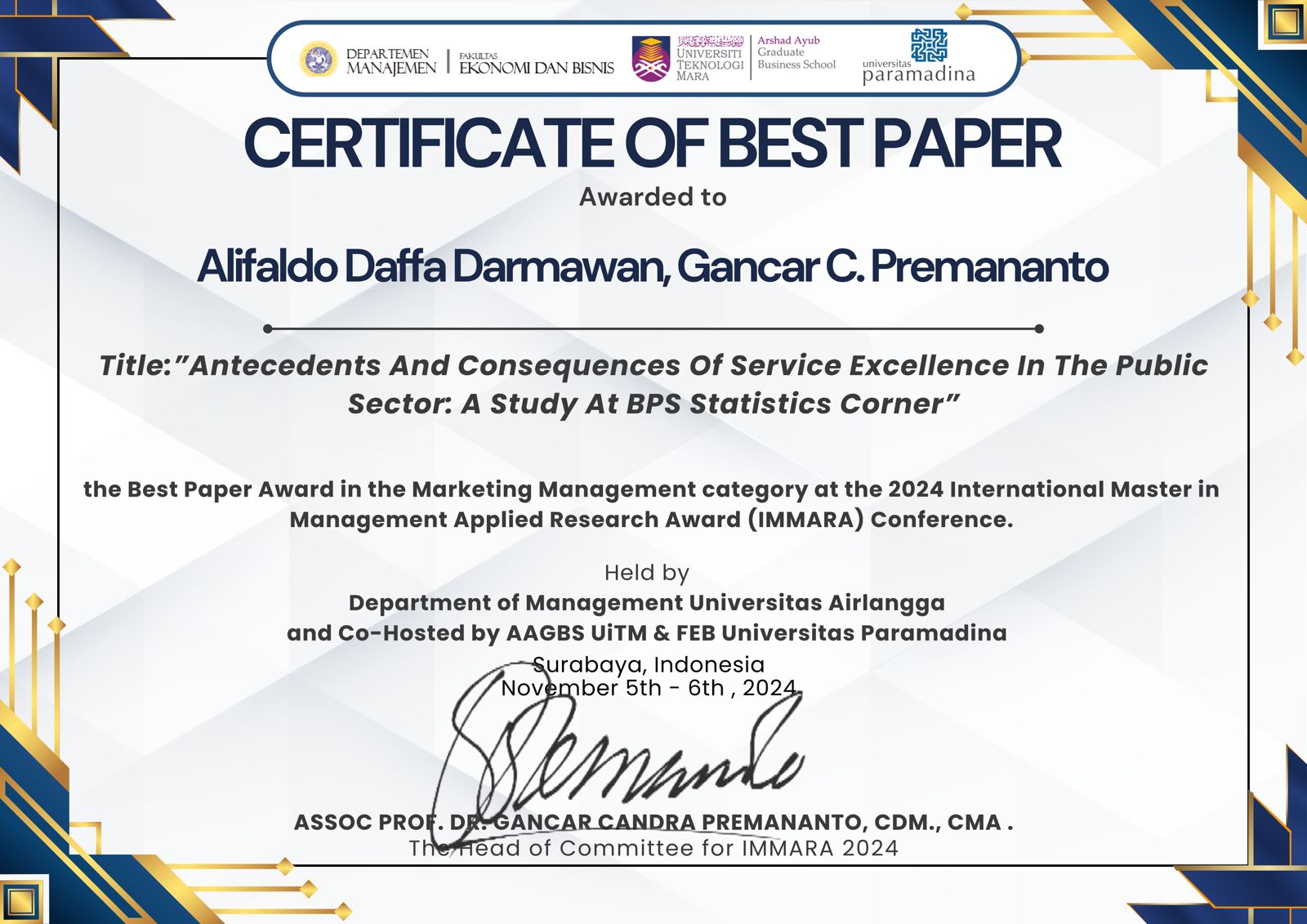 Sertifikat Best Paper Alifdo Daffa D Gancar CP